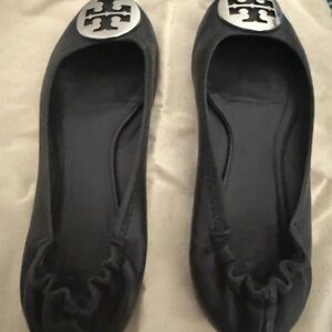 Black Ballet Flats with Silver Logo